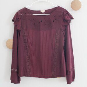 Anthropologie x Tiny Long-Sleeve Crescent Ruffled Lace Top Size Medium EUC